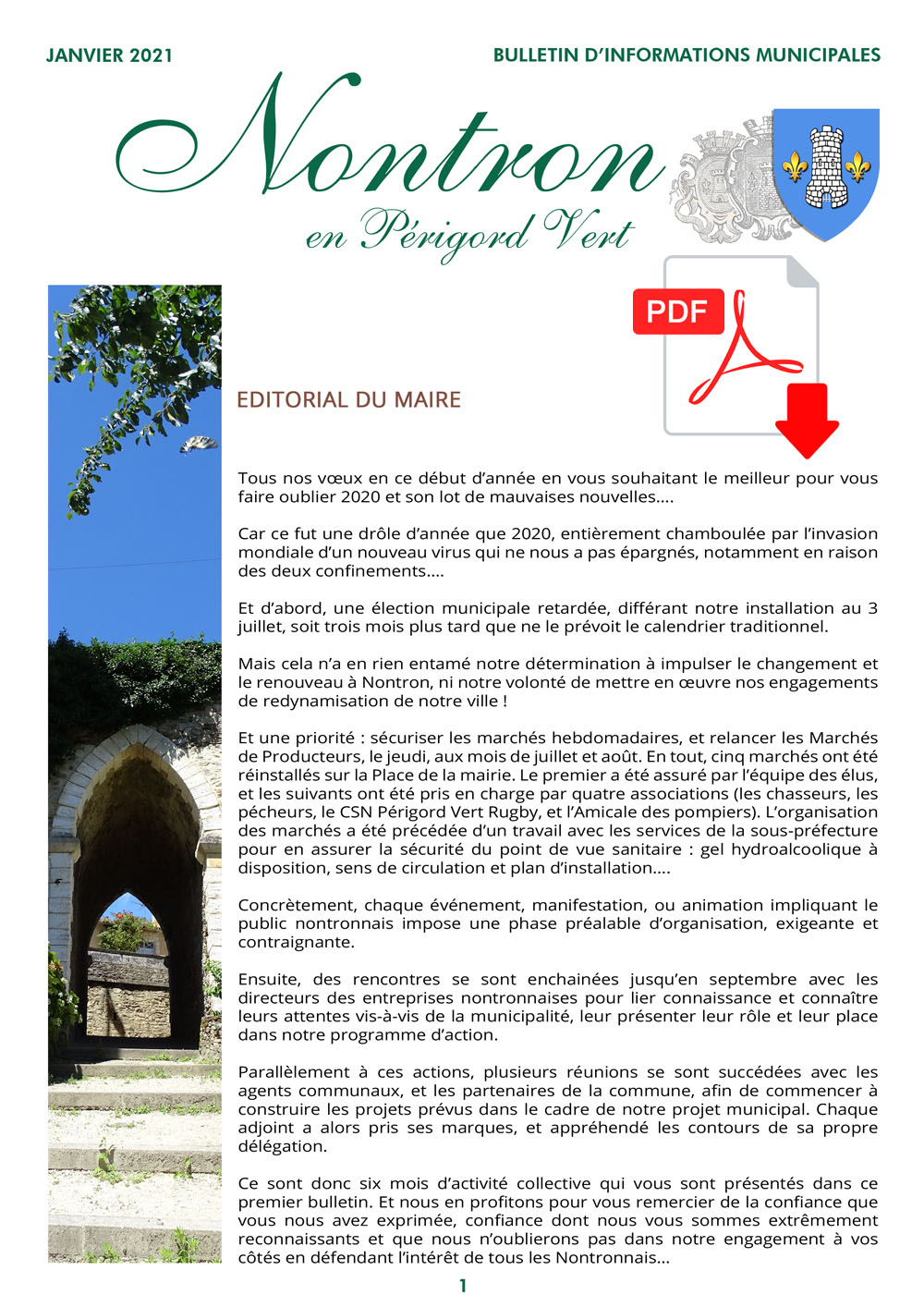 Page 1 du Bulletin Municipal de janvier 2021